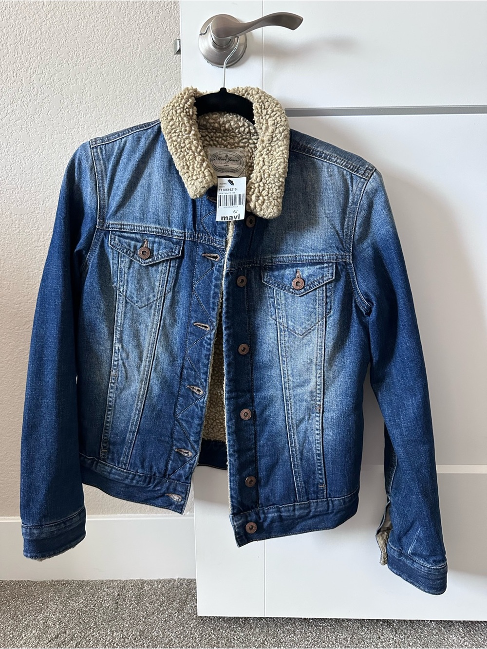 NWT Mavi Jeans Kaira Sherpa-Lined Denim Trucker Jacket — Size S